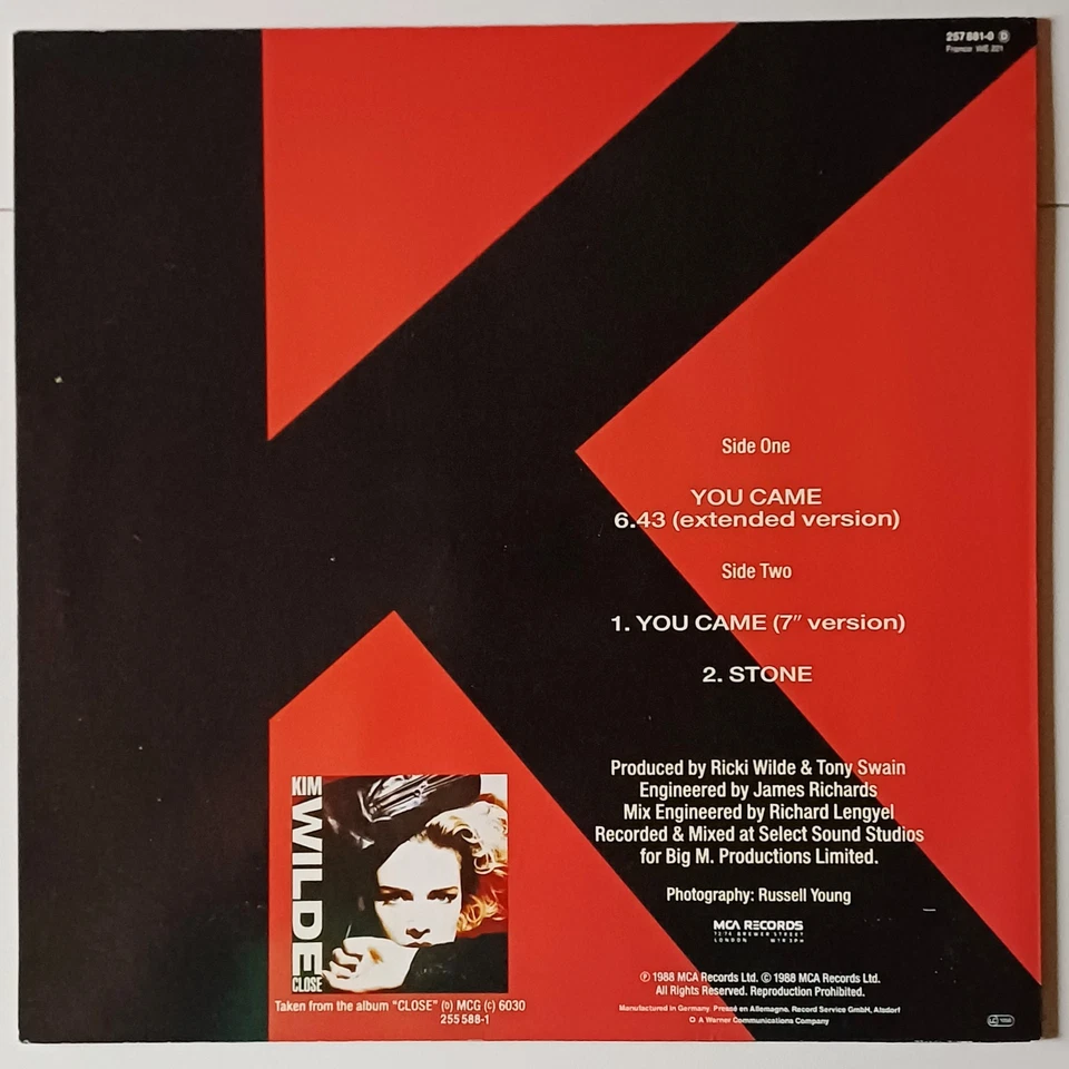 Kim Wilde "You Came", Vinyl MAXI 45t, 1988 TBE - Photo 2/4