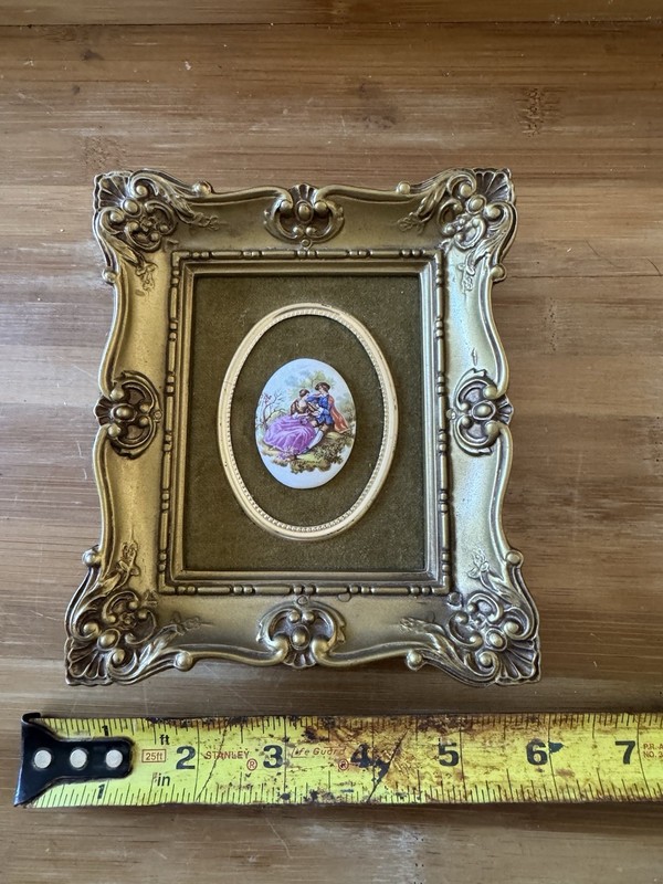 Vintage Antique Fragonard Painted Pocelain Court Scene Miniature Painting Framed
