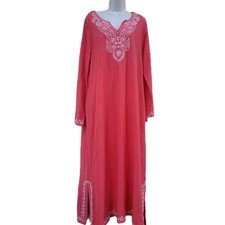 Soft Surroundings Linen Embroidered Dress Kaftan Tunic Pink Sz TXL Coastal