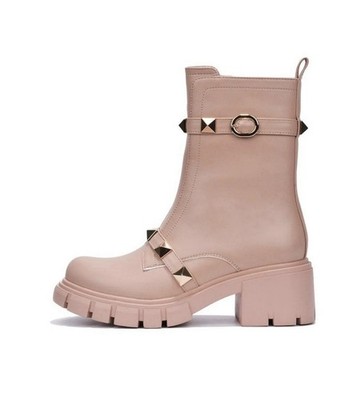 Cape Robbin Yuri embellished buckle strap block chunky heel moto boots Size 7