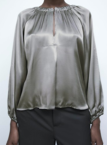 BNWT Gorgeous Pewter Silver Satin ZARA Voluminous Tunic Shirt Top S 10 £32.99! - Picture 7 of 7