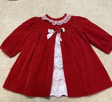 Vintage Rose Cottage Red Lace Girl Party Dress Sz 12 Month