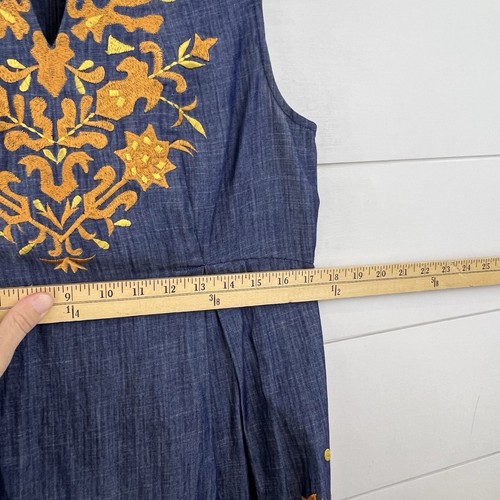 EShakti Wayward Fancies Chambray Dress Embellished Empire Cotton Women’s S/M - Picture 14 of 15