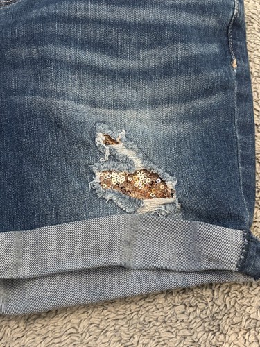 Mudd Jean Shorts Girls Y16 Blue Denim Distressed Sequin Cuffed Summer - Picture 2 of 6