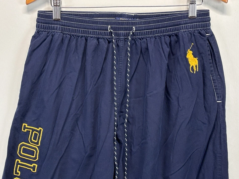 Pantalones de salón Polo Ralph Lauren para hombre talla grande azul marino amarillo pony spellout algodón Foto 2 de 4