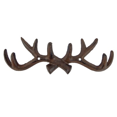 Cast Iron Deer Antler Wall Hook Rack Key Towel Coat Hanger Cabin Decor Brown