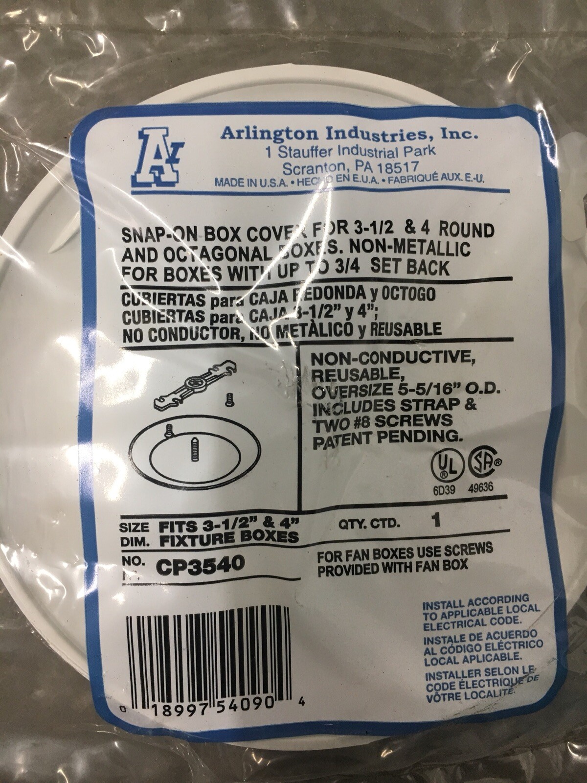 Arlington Industries Cp9000 9 Inch Spring Mount Ceiling Plate