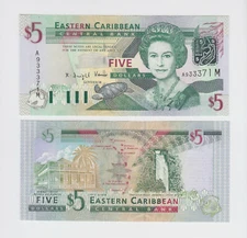 EAST EAST EASTERN CARIBBEAN MONTSERRAT  P.42M  5 DOLLARS PFX A  QEII  UNC  2112 