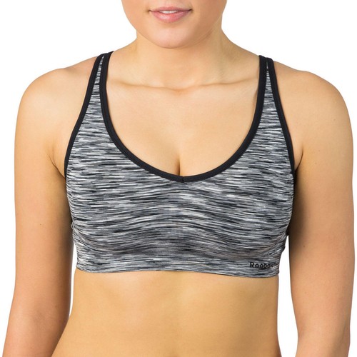 New Reebok Womens XS Melange Black White Cross Back Medium Support Sports Bra