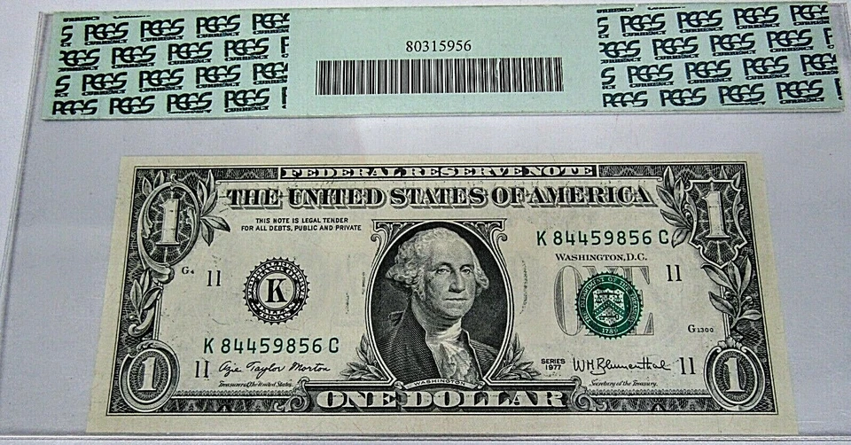1909-K 1977 $1 Error Federal Reserve Note PCGS 65PPQ - Image 2 of 2