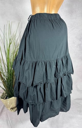 neu Alinie langer Rock Stufen Volants Italy reine Baumwolle SCHWARZ 36 38 40 42 - Bild 5 von 5