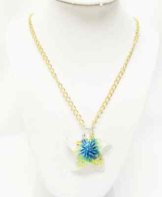 Lamp Work Glass Star Fish w/Green/Pastel Colors Pendant Necklace