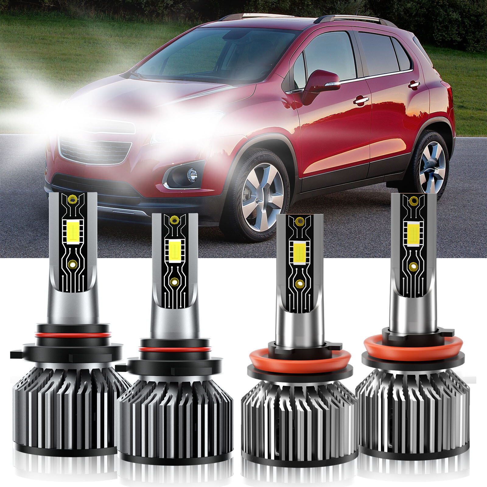 For Chevrolet Trax 2013-2021 4X 9005+H11 LED Headlight Bulb Combo High Low Beam