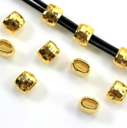 TierraCast, Hammertone 2x4mm Barrel Crimp Beads, Gold Plated Pewter, 10 Pieces