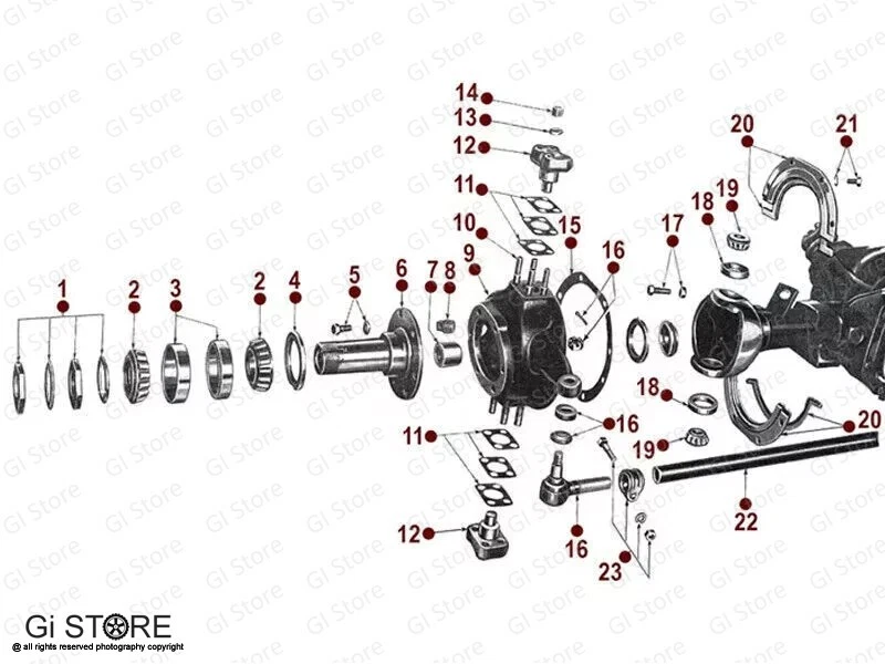 Conjunto/Kit de conjunto de eje delantero apto para Jeep CJ2A, 3B, CJ5/MB/GPW/M38/M38-A1-10 Spline Foto 2 de 4