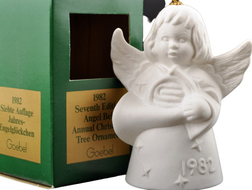GOEBEL Annual Angel Bell 1982 Christmas Ornament White with French Horn MIB