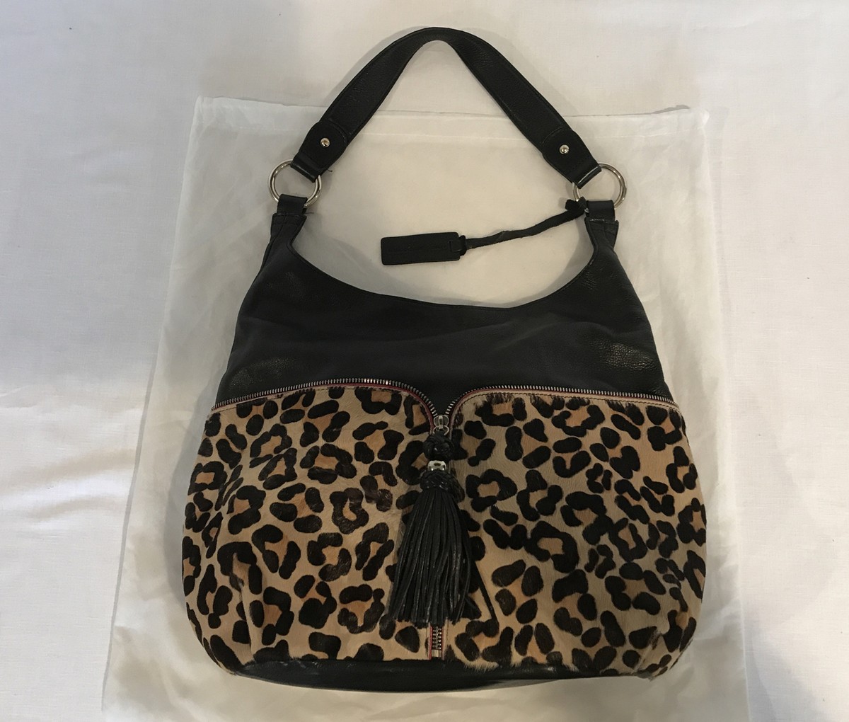 Aqua Madonna Black Calf Leather Hair Leopard Print Large 