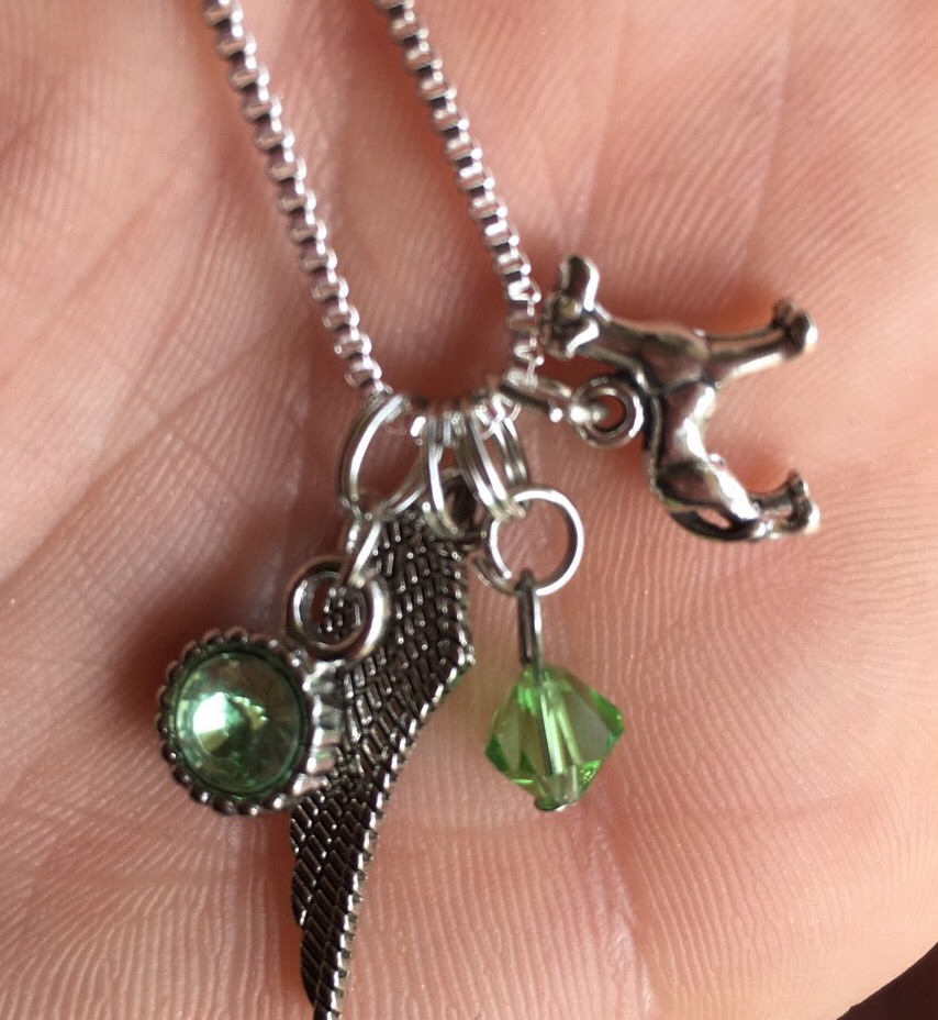 Great Dane Memorial Necklace with Wing Charm and Stone Options