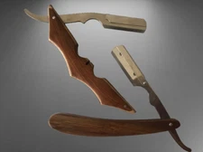 SET OF 2 BARBER SALON  SHAVING RAZOR WOODEN HANDLE + 2 BLADES PACKET