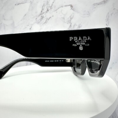 PRADA Sunglasses New 53mm Black Silver Square Logo Authentic W