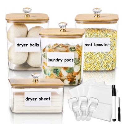 Large 4 Pack Laundry Pods Container & Laundry Powder Container, Plastic Laund...
