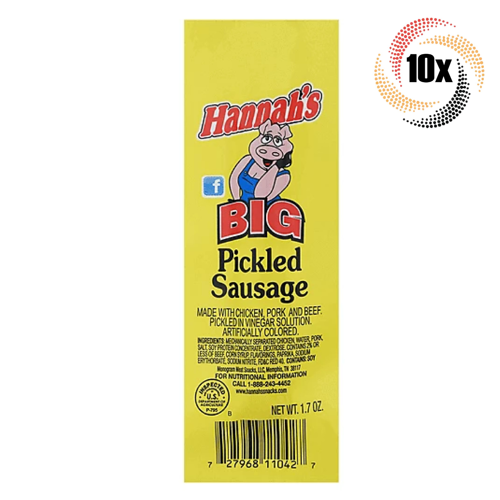 10 сосисок Hannahs Big Маринованные вкусные сосиски | 1,7 унции | Курица, говядина и свинина