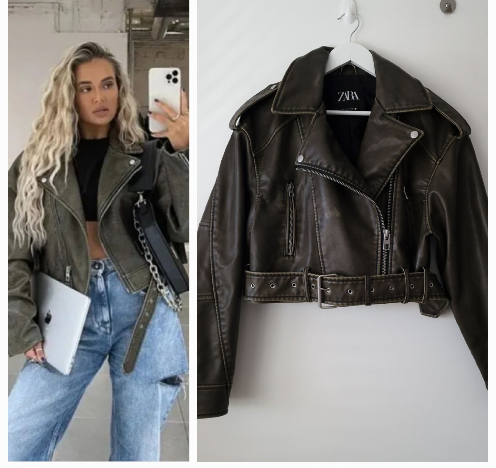 ZARA Charcoal Oversized Faux Leather Jacket Viral Molly Mae Size M