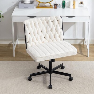 Criss Cross Legged Home Office Desk Chair 25'' Wide Seat Armless Swivel Vanity
