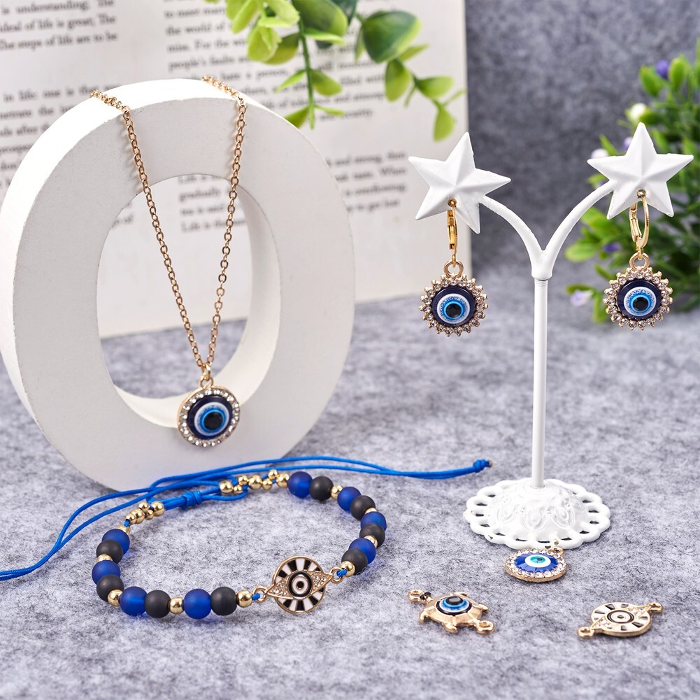 Evil Eye Charm Bead Spacer - 10x27mm Sideways Crystal Rhinestone Connector For Jewelry Making - View #6