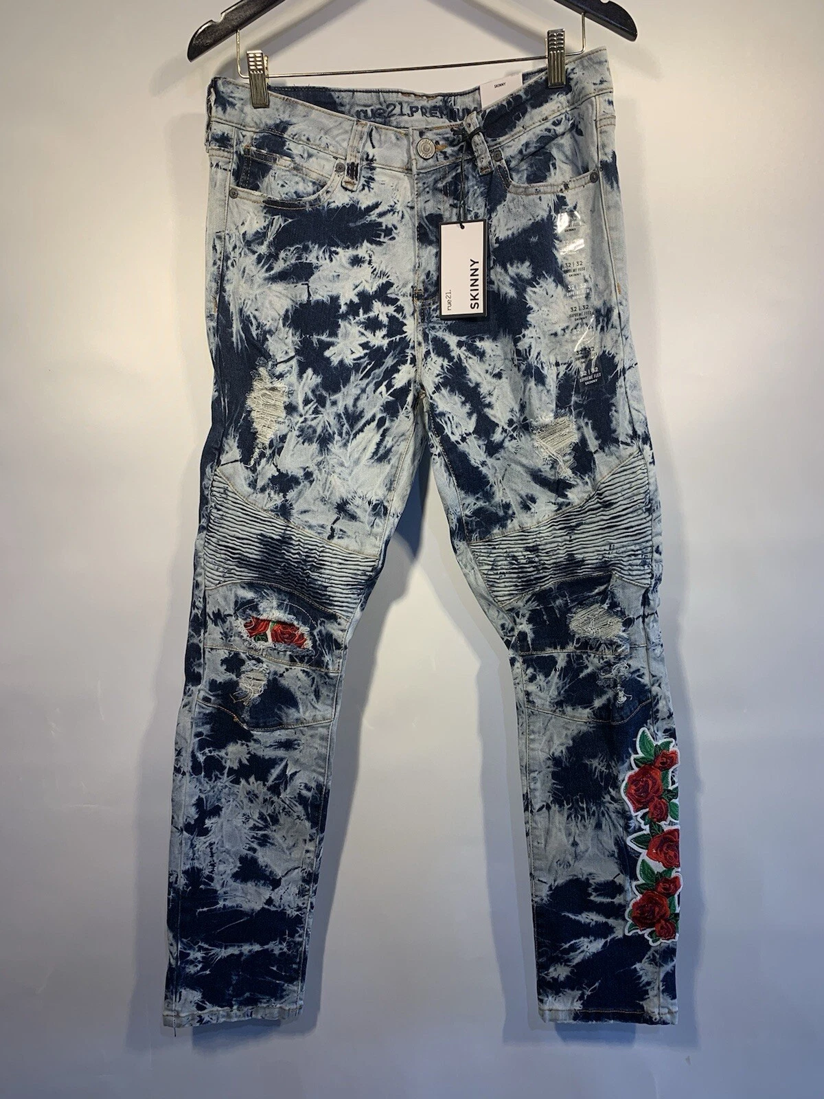 Jean empilé Rue21 Skinny Supreme Flex 32x32 Rue 21 moto délavé à l'acide roses floral