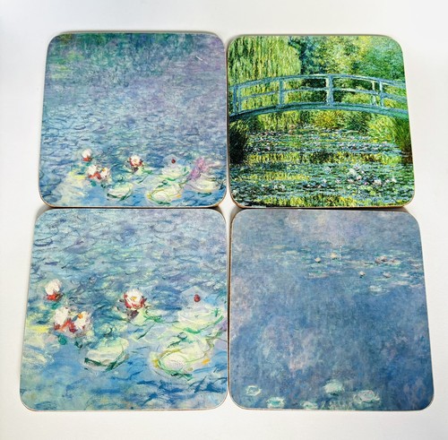 Set of 4 Cork Backed Coasters Monet style Impressionist Art Bridge water Lilies