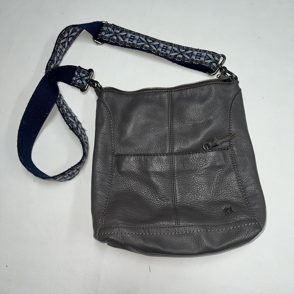 The SAK Leather Crossbody Bag Purse Lucia Gray Shoulder Guitar Strap Womens