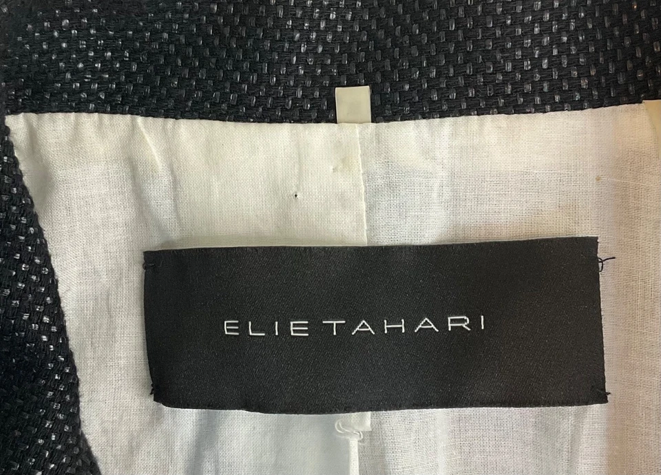 Женская блейзерная куртка Elie Tahari Tweed Цвет черный Отделка Белыми трубками Размер 6 - Изображение 2 из 3