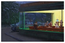 Jurassic Park T-Rex Nighthawks Night Diner Giclee Art Print Poster 24x16 NEW