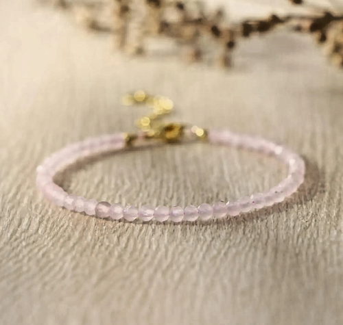 Dainty Rose Quartz 2MM Faceted Beads Minimalist Bracelet Healing Crystal Gift
