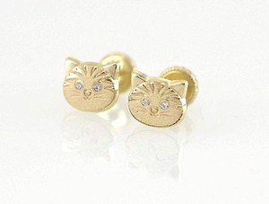 14K Yellow Gold Plated Madi K Kitten Post Earrings