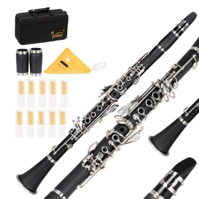 High Quality Glarry Bb Flat B 17keys Clarinet with Case Nickel Plated Keys Black