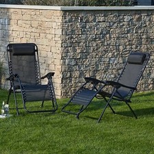 Dunelm Helsinki Set of 2 Black Zero Gravity Loungers Garden Chairs