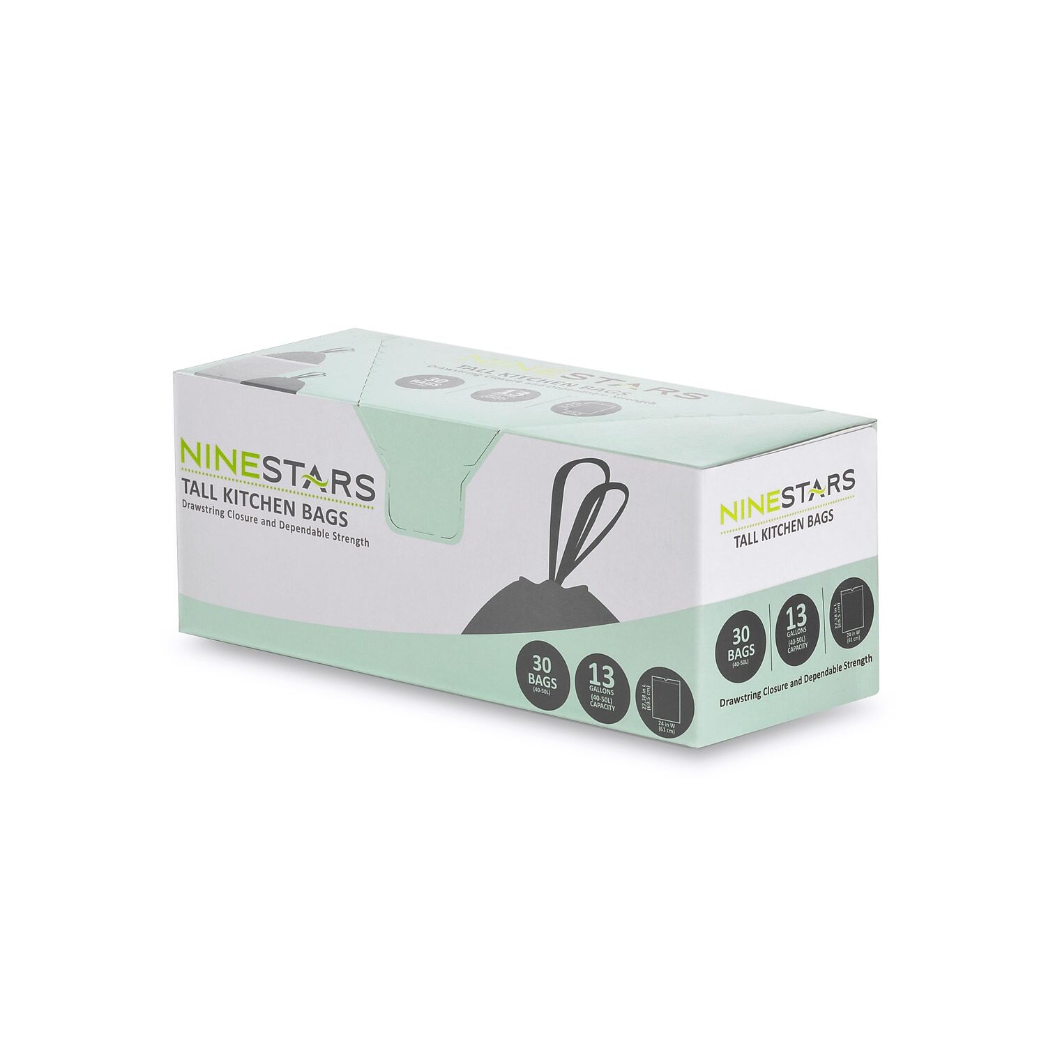 Nine Stars Drawstring Trash Bags 13 Gallon 30 Bags/Box (NSTB-13-30)