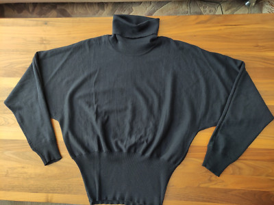 Max Mara Studio Pulli dkl. blau 100% Wolle Große XL Fledermausärmel Spitze fNEU