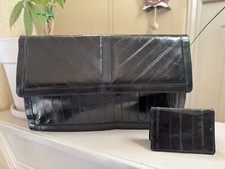 Vintage Korea EEL SKIN Black Convertible Purse to Clutch with ID Holder 12.5x8
