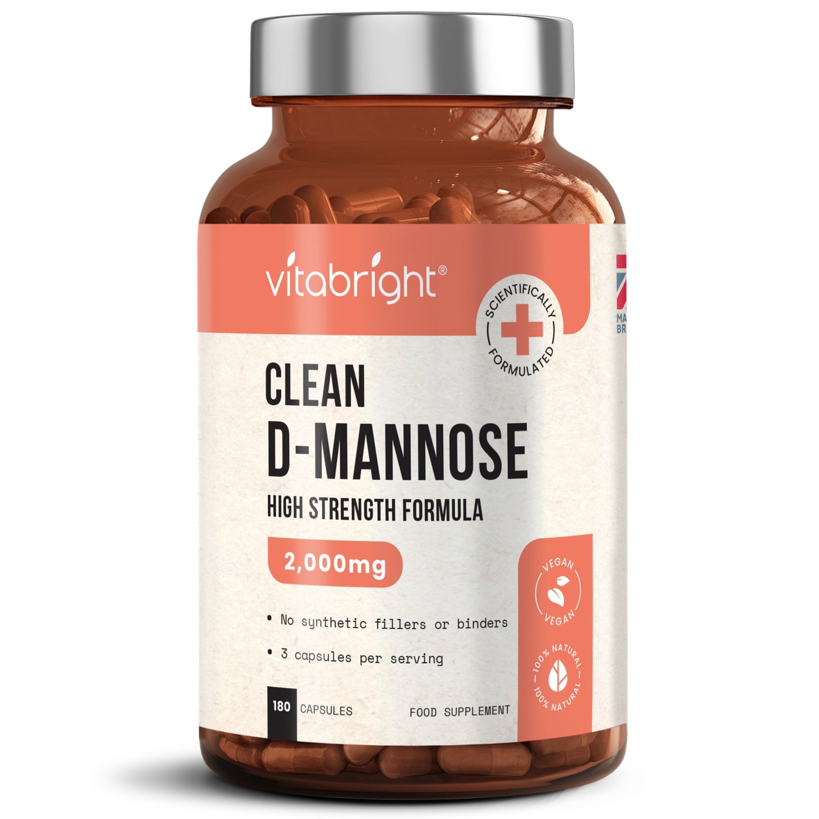 D Mannose Capsules 2000mg 180 High Strength Vegan Capsules - UTI Bladder Support