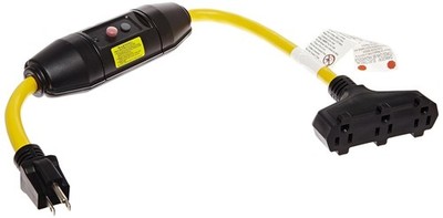 Manufacturing 30396501-08 Manual-Reset 20 AMP Inline GFCI Triple Tap Cord, Ye...
