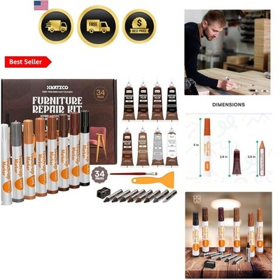 Set of 34 Wood Markers Furniture Repair Kit - Wood Scratch Repair Markers and...