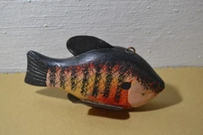 Vintage Mikko Folk Art  Spearing Decoy Sunfish, Hand carved/Painted. Metal Fins