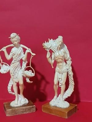  Orientalische Figuren Vintage 70er Jahre Fischer und Wasserträgerin/Fisch 22 cm