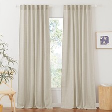 RYB HOME Sheer Curtains 95 inches Long - Linen Texture Semi Sheer Draperies