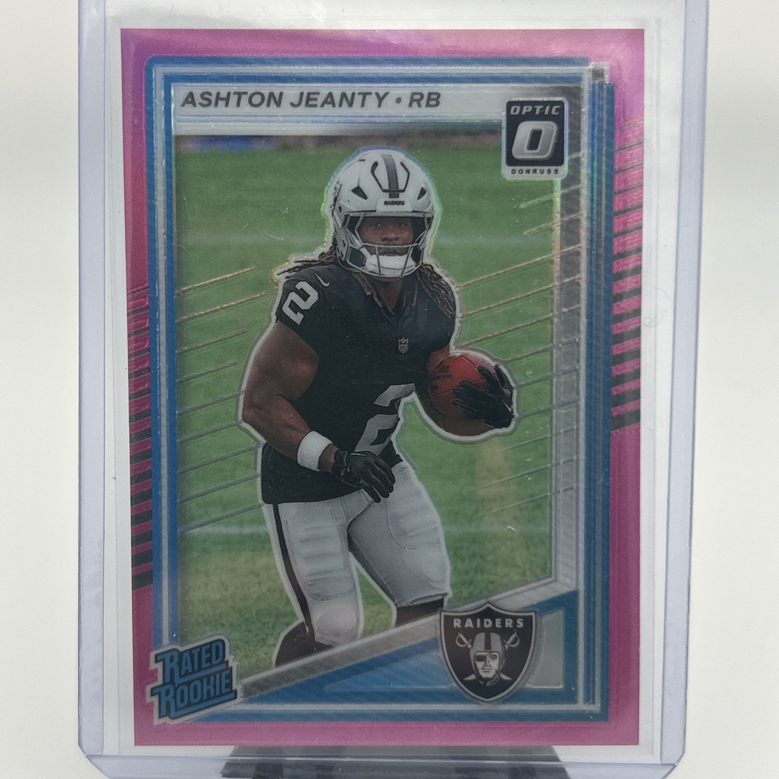 2025 Panini Donruss Rated Rookie Ashton Jeanty Optic Preview Pink Prizm -Raiders