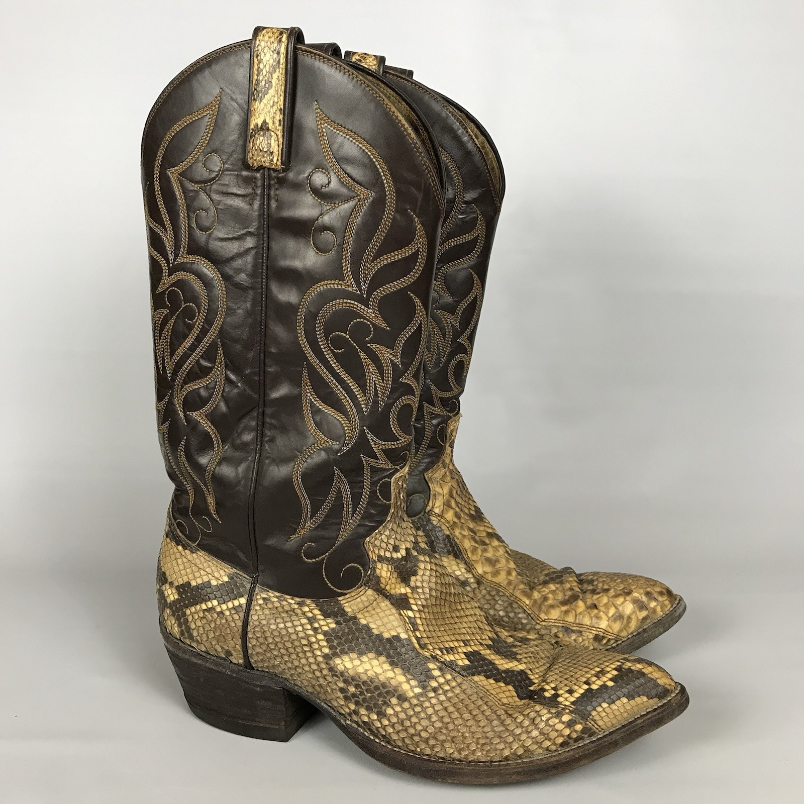 Vtg DAN POST Python Snakeskin Leather Cowboy Boot… - image 1