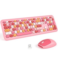 KNOWSQT Wireless Keyboard and Mouse Combo, Pale Pink Full-Sized 2.4G Silent K...